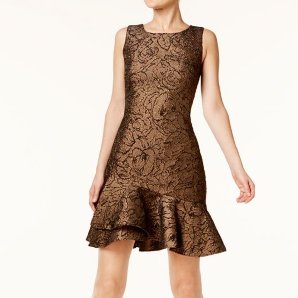 CALVIN KLEIN
Brocade Flounce-Hem Sheath Dress